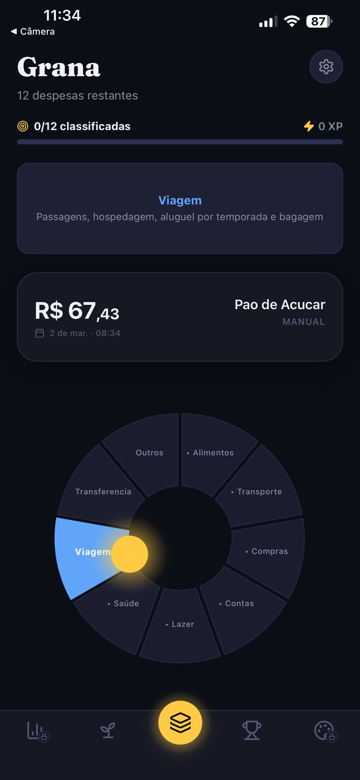 Tela de classificacao do Alvvo com menu radial de categorias